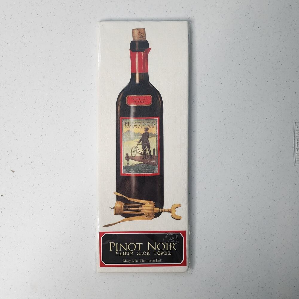 Mary Lake Thompson Flour Sack Kitchen Towel Pinot Noir Wine Bottle 30 X 30 New